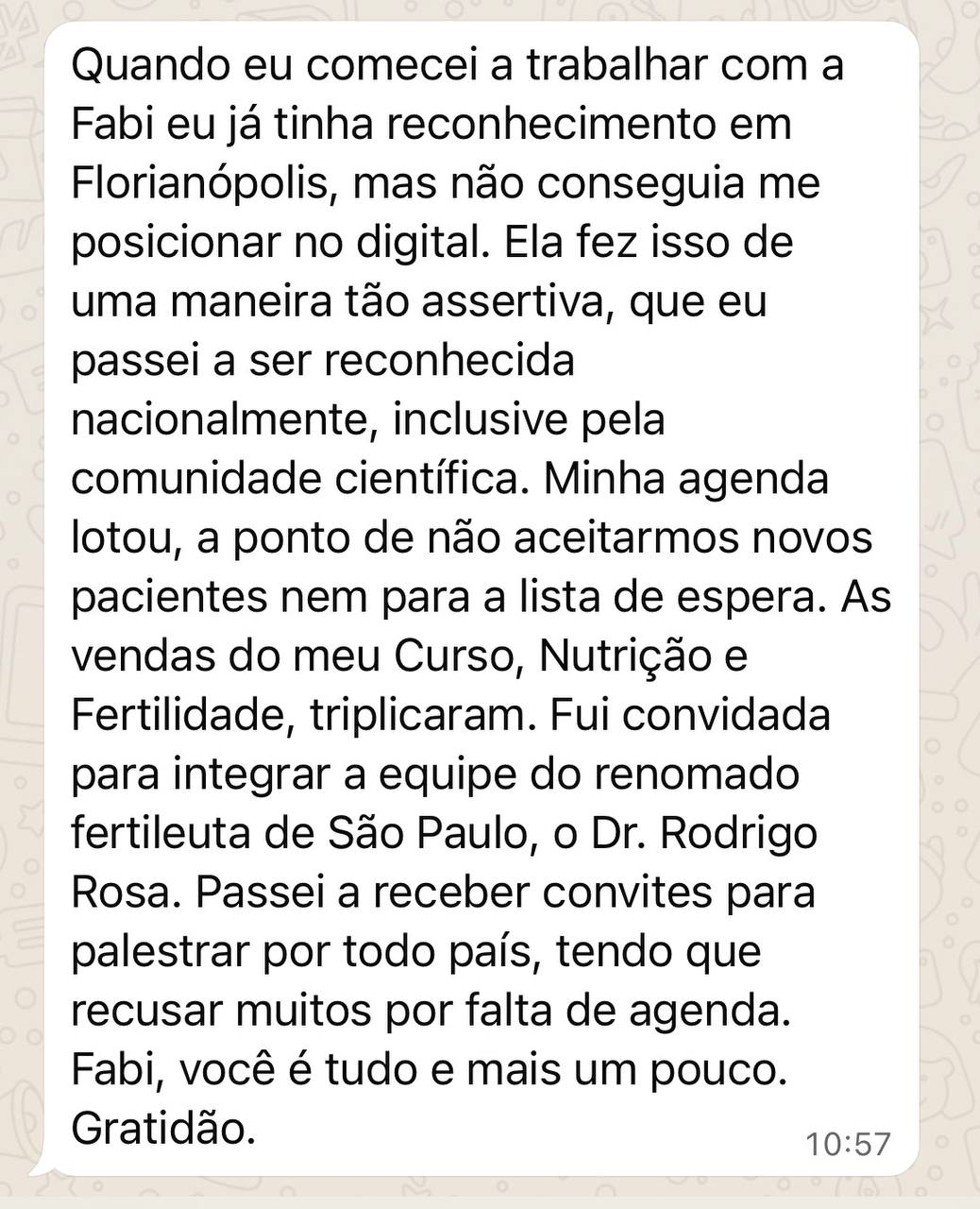 Depoimento de Bettina Moritz, nutricionista especialista em nutrição e fertilidade, sobre a mentoria com Fabi Moritz